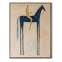 Blue Horse Crosses Cream — brown and gray modern figurative vintage americana art, set of 2 hand-painted canvas art – view 1