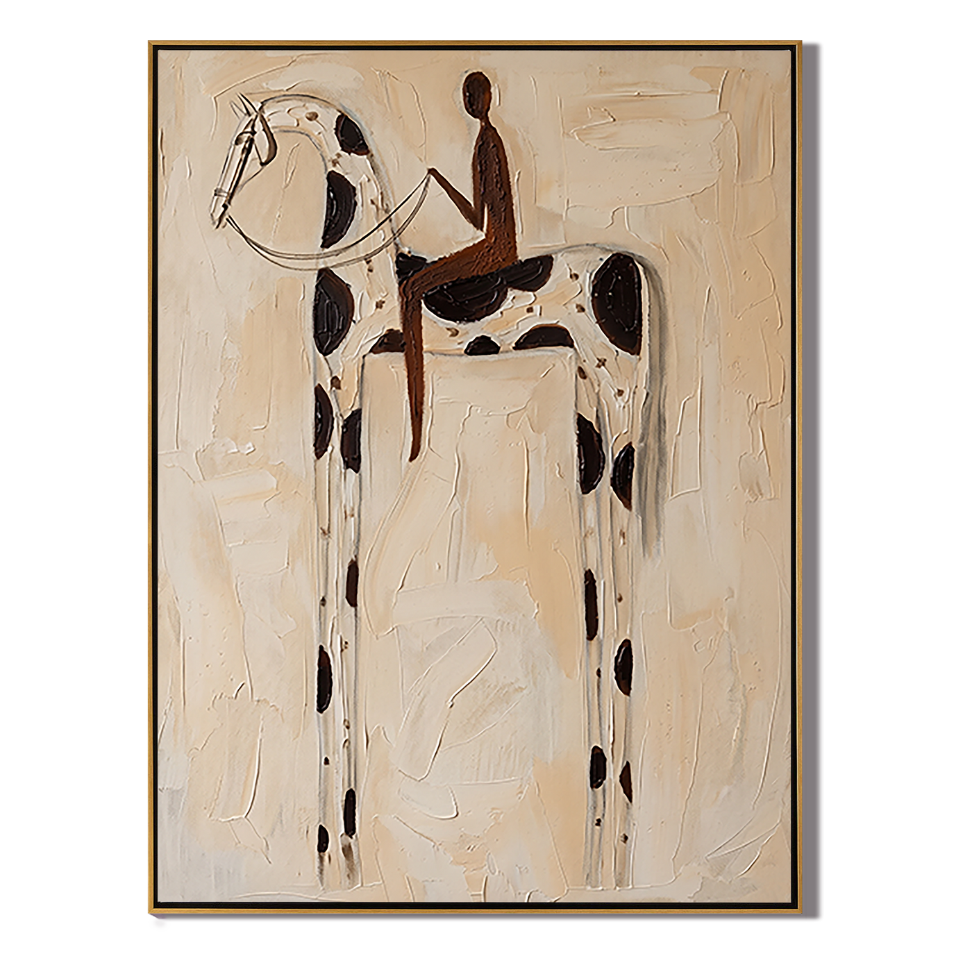 White Horse Carries Shadow — brown and gray modern figurative vintage americana art, set of 2 hand-painted canvas art – view 1