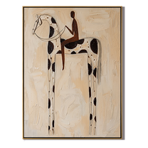White Horse Carries Shadow — brown and gray modern figurative vintage americana art, set of 2 hand-painted canvas art – view 1