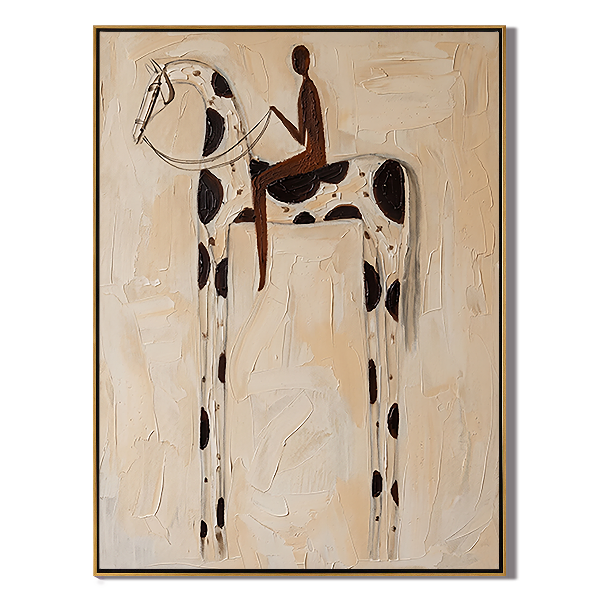 White Horse Carries Shadow — brown and gray modern figurative vintage americana art, set of 2 hand-painted canvas art – view 1