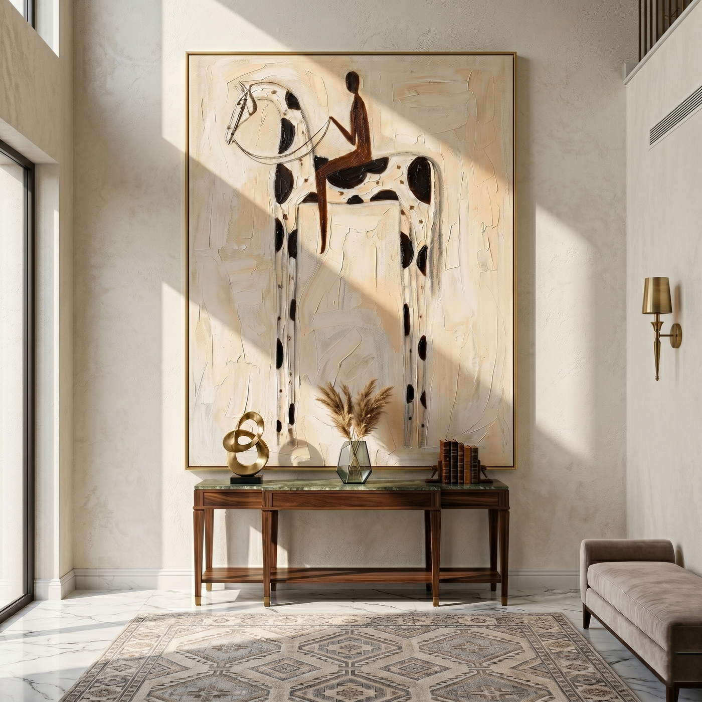 White Horse Carries Shadow — brown and gray modern figurative vintage americana art, set of 2 hand-painted canvas art – view 2