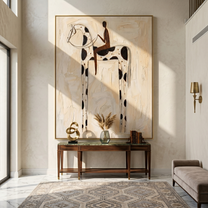 White Horse Carries Shadow — brown and gray modern figurative vintage americana art, set of 2 hand-painted canvas art – view 2