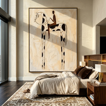 White Horse Carries Shadow — brown and gray modern figurative vintage americana art, set of 2 hand-painted canvas art – view 6