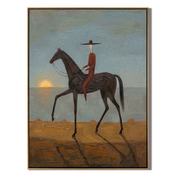 Black Horse Steps Home — gray and brown modern figurative vintage americana art, set of 2 hand-painted canvas art – view 1