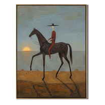 Black Horse Steps Home — gray and brown modern figurative vintage americana art, set of 2 hand-painted canvas art – view 1