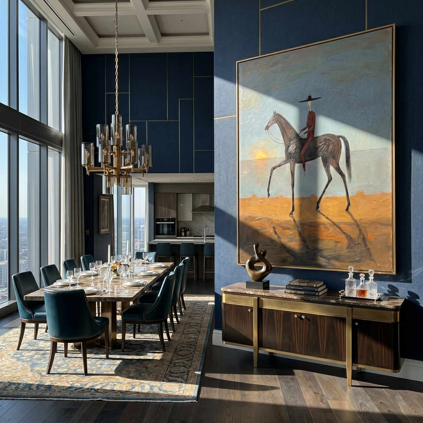 Black Horse Steps Home — gray and brown modern figurative vintage americana art, set of 2 hand-painted canvas art – view 2