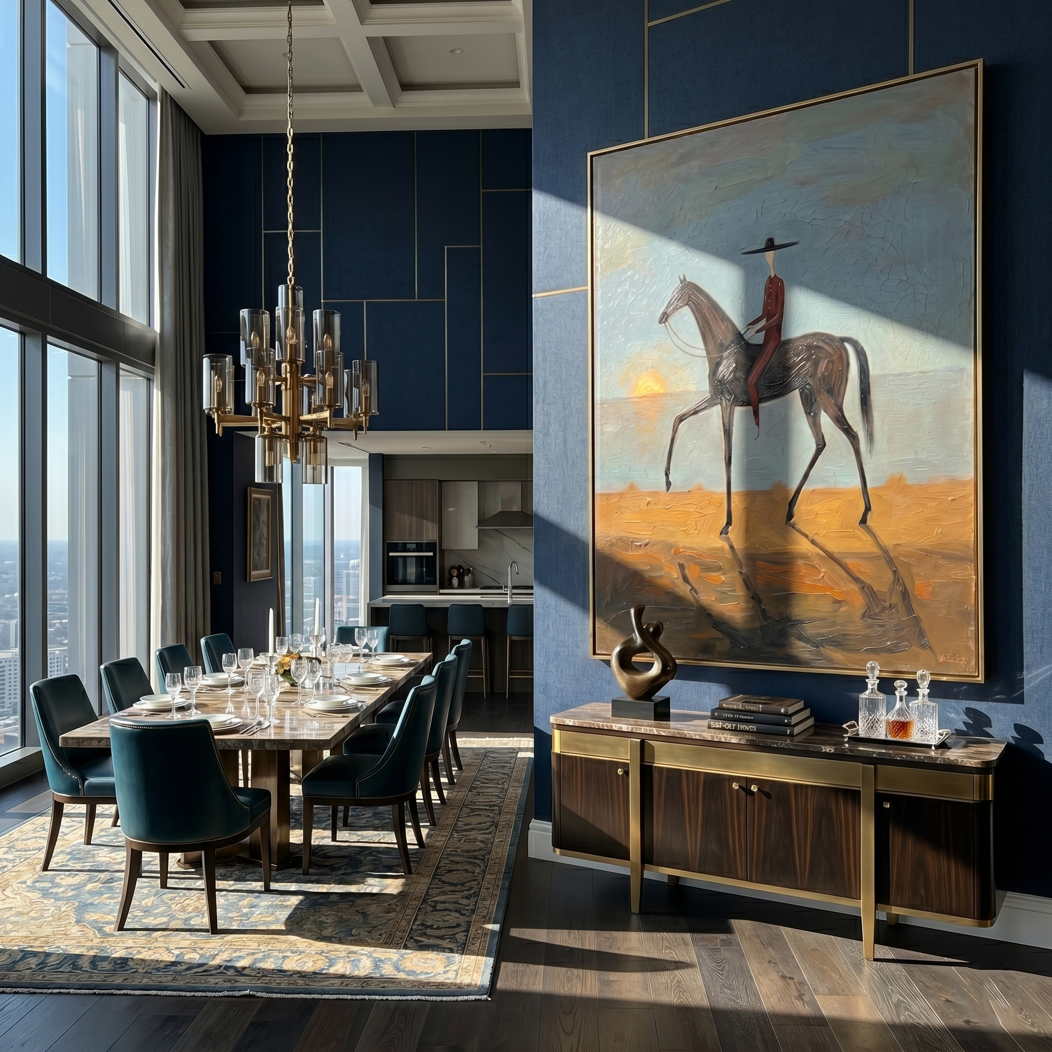 Black Horse Steps Home — gray and brown modern figurative vintage americana art, set of 2 hand-painted canvas art – view 2