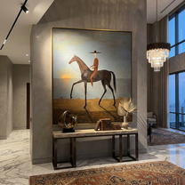 Black Horse Steps Home — gray and brown modern figurative vintage americana art, set of 2 hand-painted canvas art – view 3