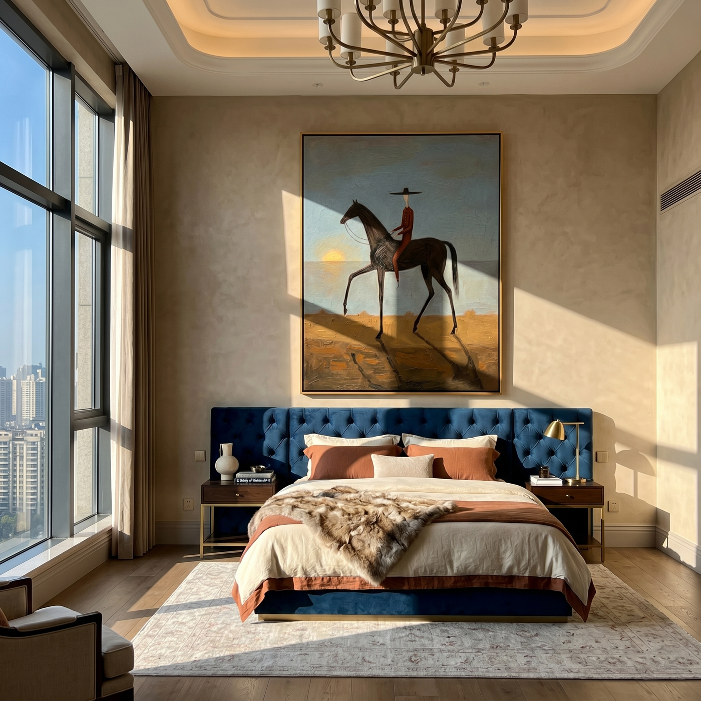 Black Horse Steps Home — gray and brown modern figurative vintage americana art, set of 2 hand-painted canvas art – view 4