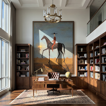 Black Horse Steps Home — gray and brown modern figurative vintage americana art, set of 2 hand-painted canvas art – view 6