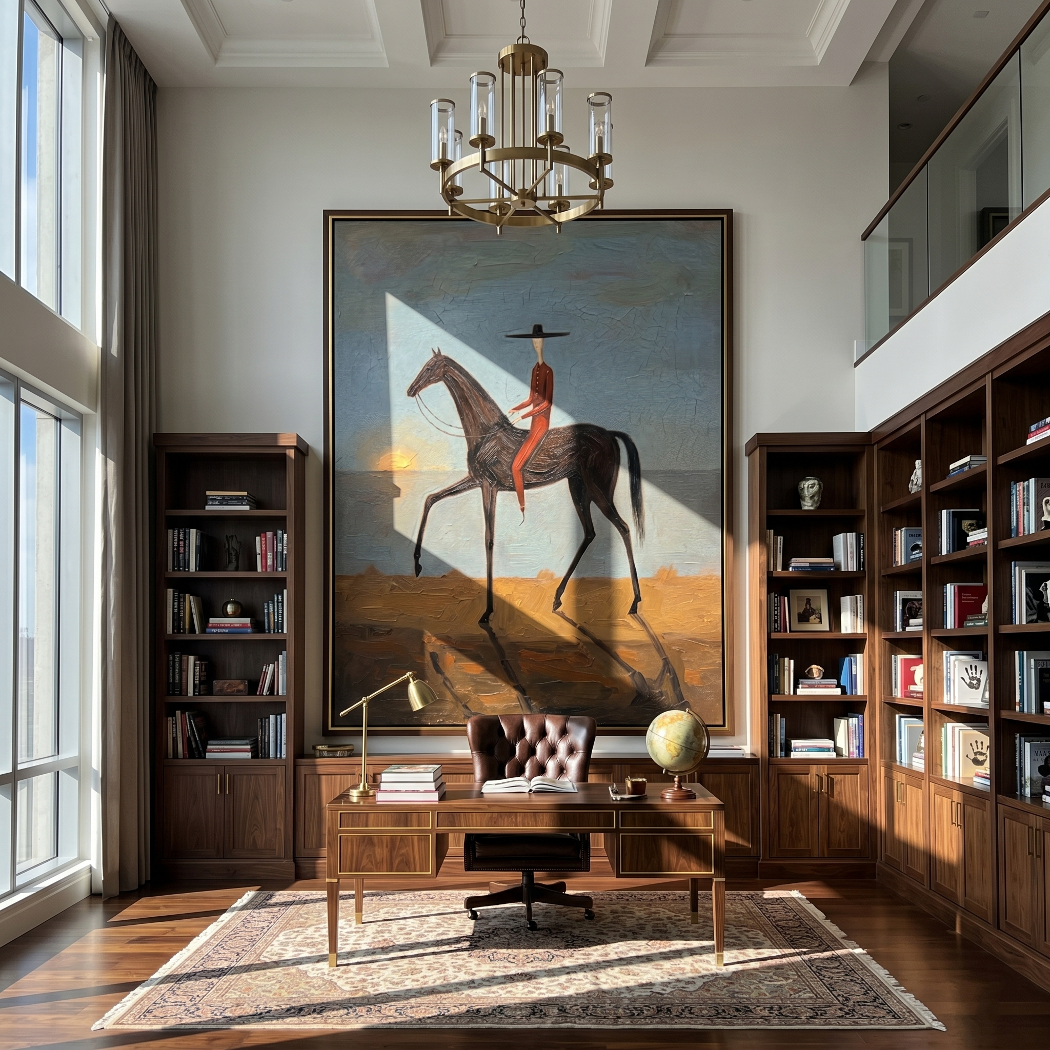 Black Horse Steps Home — gray and brown modern figurative vintage americana art, set of 2 hand-painted canvas art – view 6