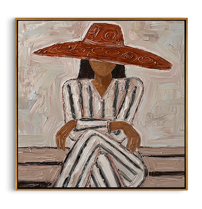 Striped Dress Under Terra — gray and brown modern figurative vintage americana art, set of 2 hand-painted canvas art – view 1