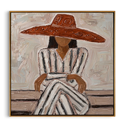 Striped Dress Under Terra — gray and brown modern figurative vintage americana art, set of 2 hand-painted canvas art – view 1