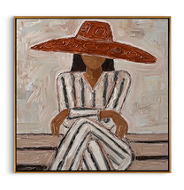 Striped Dress Under Terra — gray and brown modern figurative vintage americana art, set of 2 hand-painted canvas art – view 1