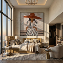 Striped Dress Under Terra — gray and brown modern figurative vintage americana art, set of 2 hand-painted canvas art – view 2