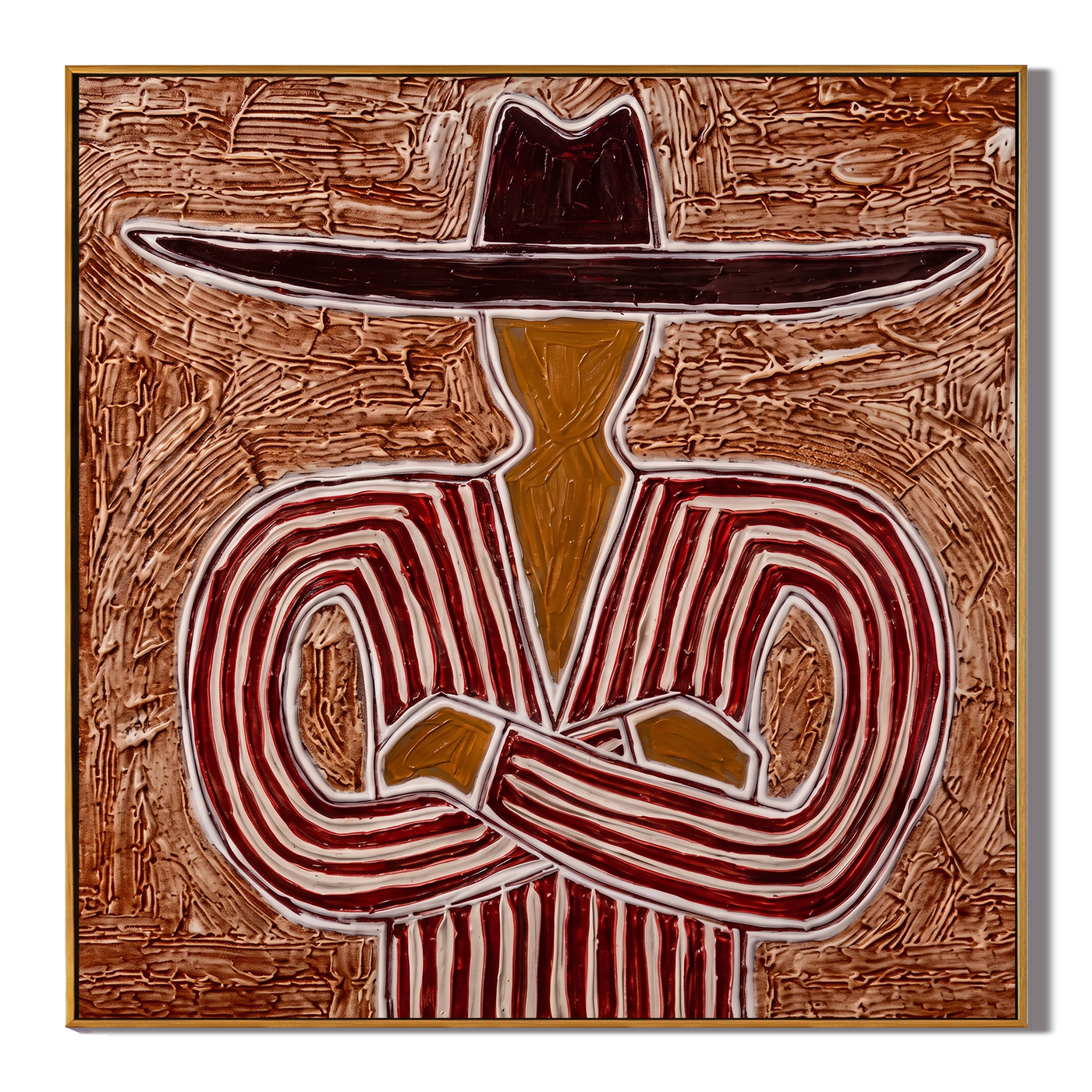 Red Lines Hold Stillness — brown and red modern figurative vintage americana art, set of 2 hand-painted canvas art – view 1