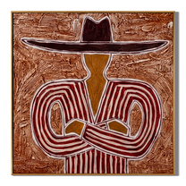 Red Lines Hold Stillness — brown and red modern figurative vintage americana art, set of 2 hand-painted canvas art – view 1