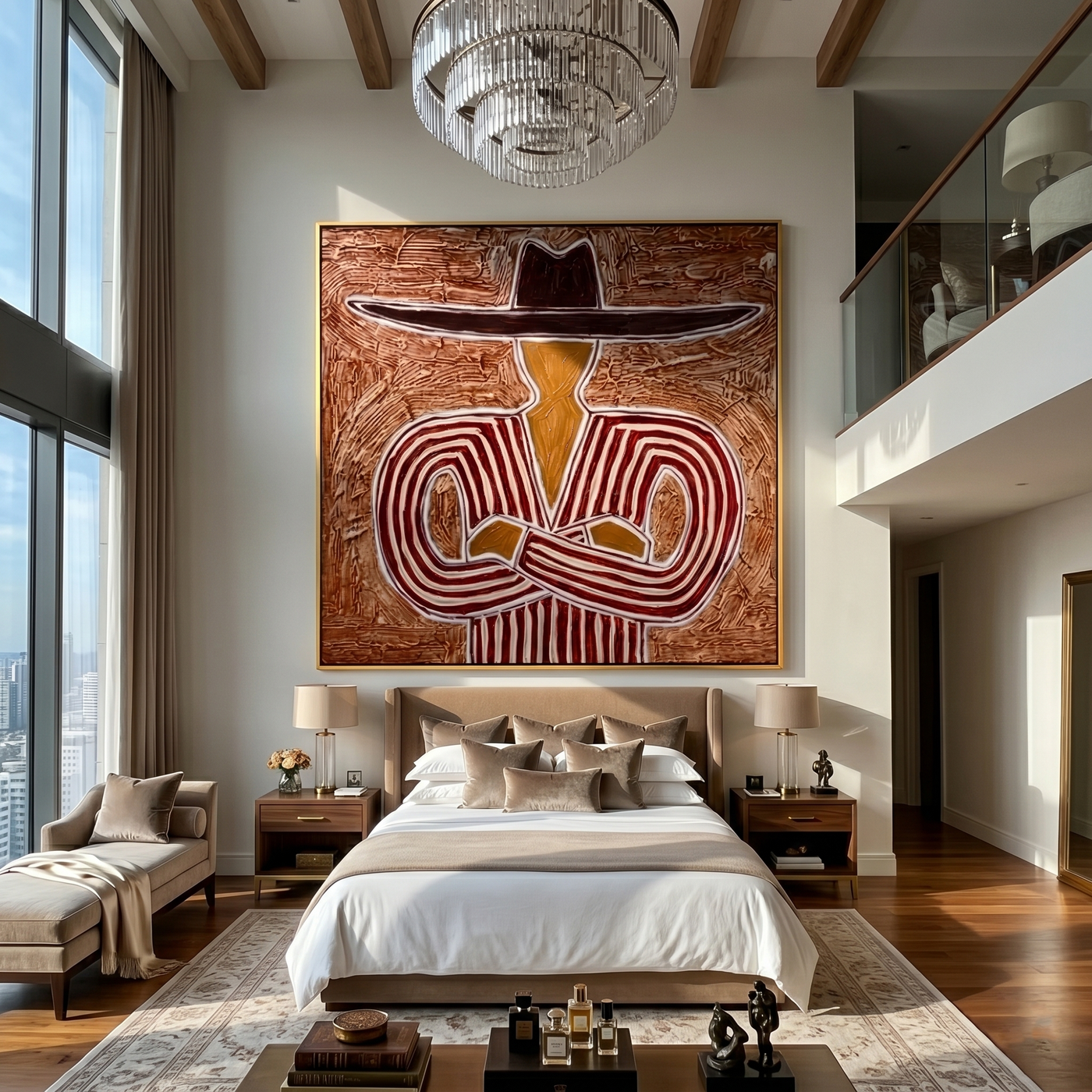 Red Lines Hold Stillness — brown and red modern figurative vintage americana art, set of 2 hand-painted canvas art – view 4