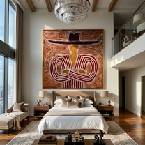 Red Lines Hold Stillness — brown and red modern figurative vintage americana art, set of 2 hand-painted canvas art – view 4