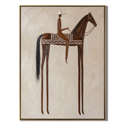Brown Rider Measures Distance — gray and brown modern figurative vintage americana art, set of 2 hand-painted canvas art – view 1