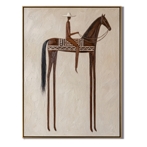 Brown Rider Measures Distance — gray and brown modern figurative vintage americana art, set of 2 hand-painted canvas art – view 1