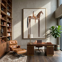 Brown Rider Measures Distance — gray and brown modern figurative vintage americana art, set of 2 hand-painted canvas art – view 4