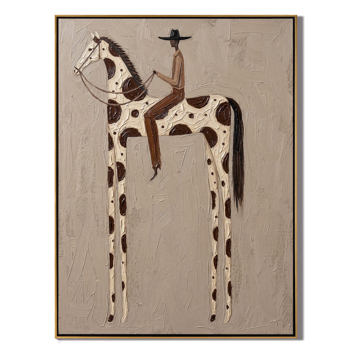 Spotted Horse Bears Black — brown and gray modern figurative vintage americana art, set of 2 hand-painted canvas art – view 1