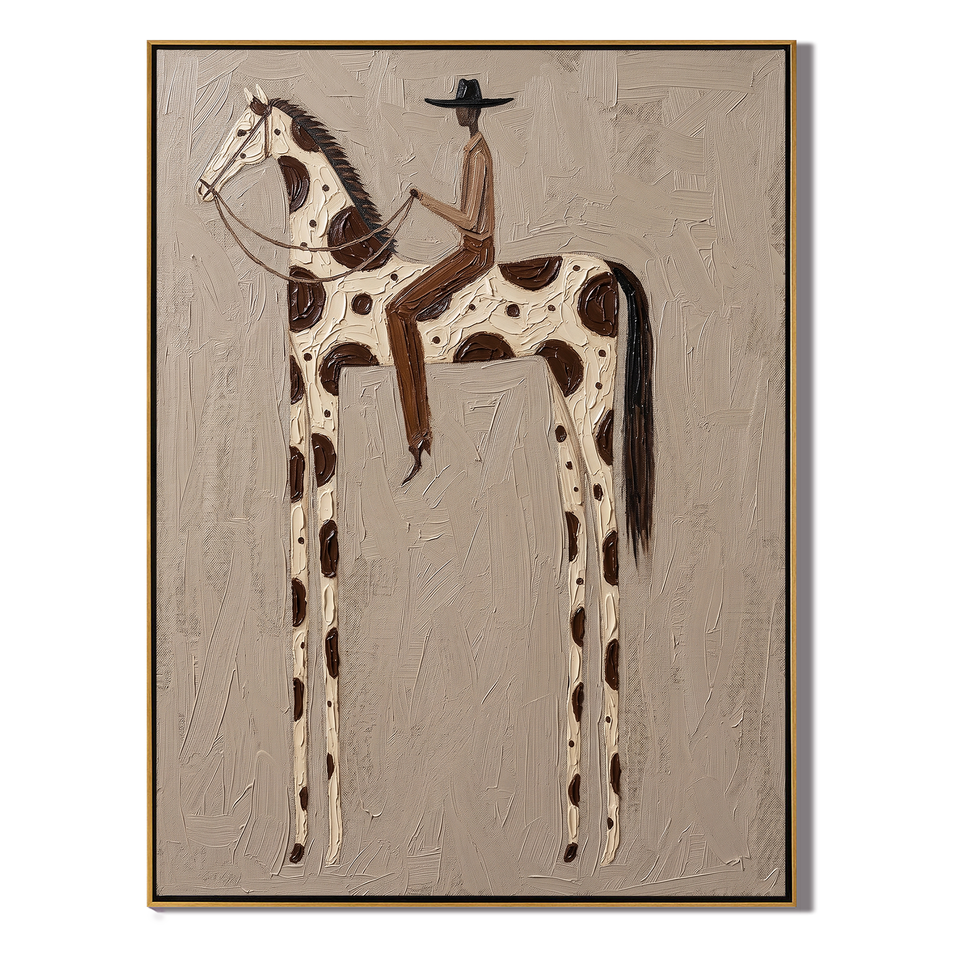 Spotted Horse Bears Black — brown and gray modern figurative vintage americana art, set of 2 hand-painted canvas art – view 1