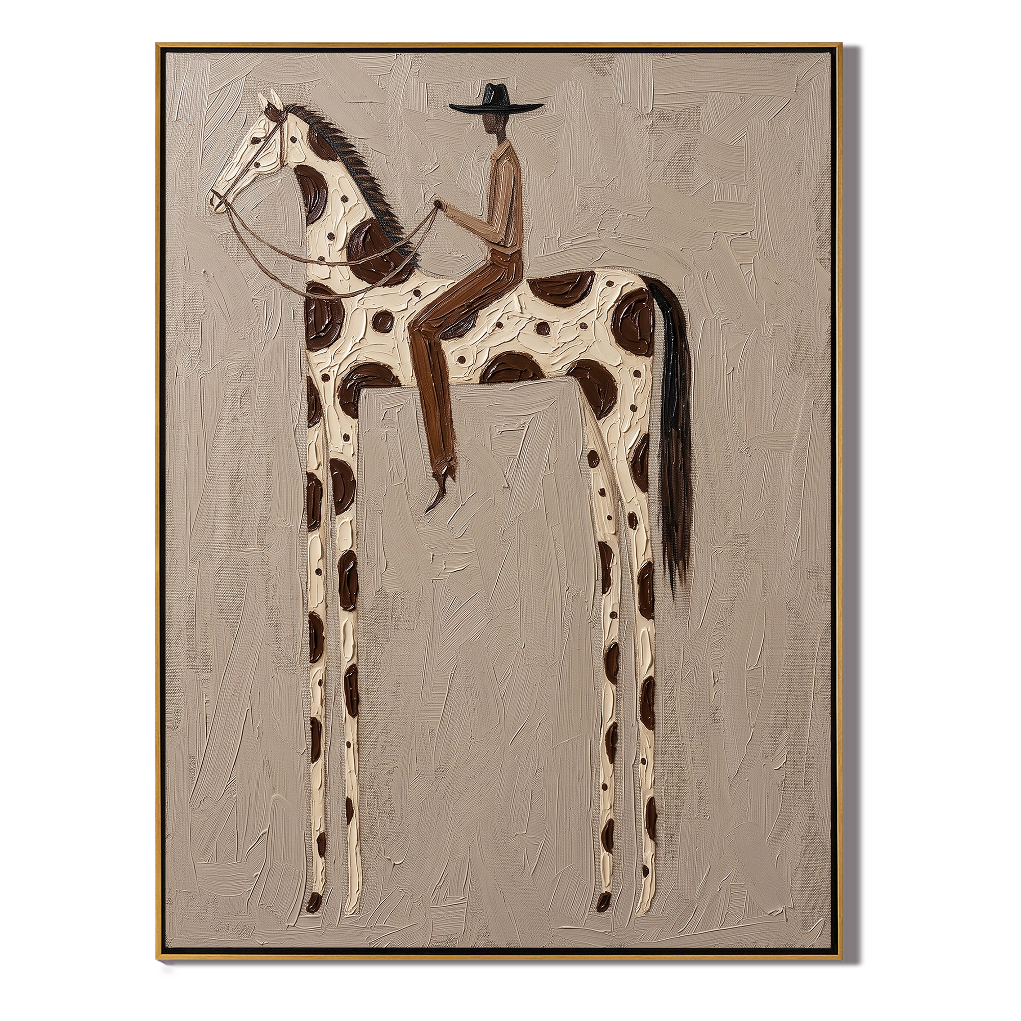 Spotted Horse Bears Black — brown and gray modern figurative vintage americana art, set of 2 hand-painted canvas art – view 1