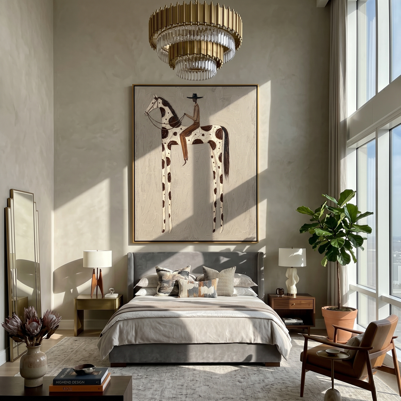 Spotted Horse Bears Black — brown and gray modern figurative vintage americana art, set of 2 hand-painted canvas art – view 2