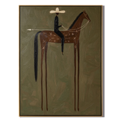 White Hat Above Olive — brown and black modern figurative vintage americana art, set of 2 hand-painted canvas art – view 1