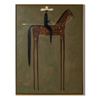 White Hat Above Olive — brown and black modern figurative vintage americana art, set of 2 hand-painted canvas art – view 1