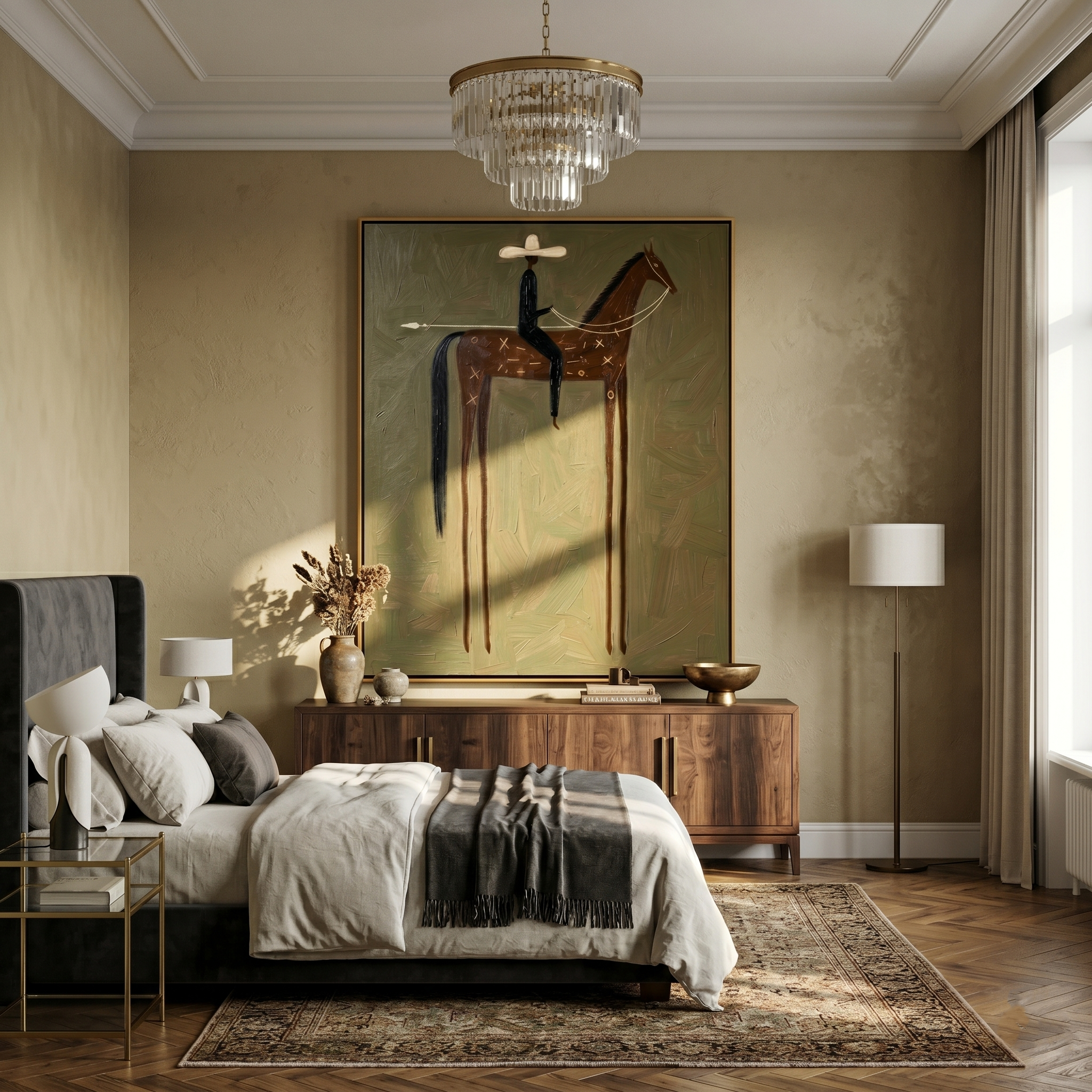 White Hat Above Olive — brown and black modern figurative vintage americana art, set of 2 hand-painted canvas art – view 5