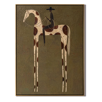 Black Rider on Spots — brown and gold modern figurative vintage americana art, set of 2 hand-painted canvas art – view 1