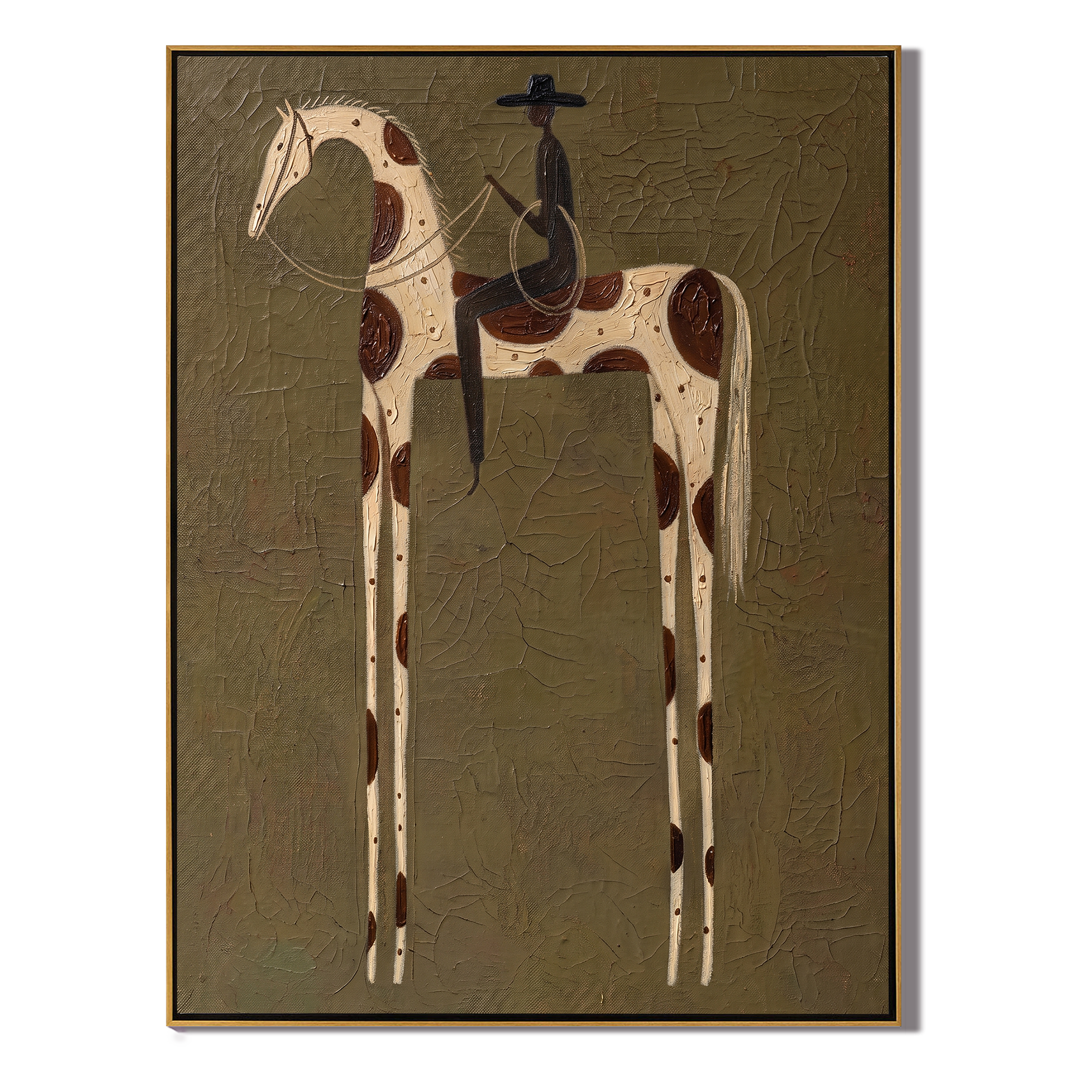 Black Rider on Spots — brown and gold modern figurative vintage americana art, set of 2 hand-painted canvas art – view 1