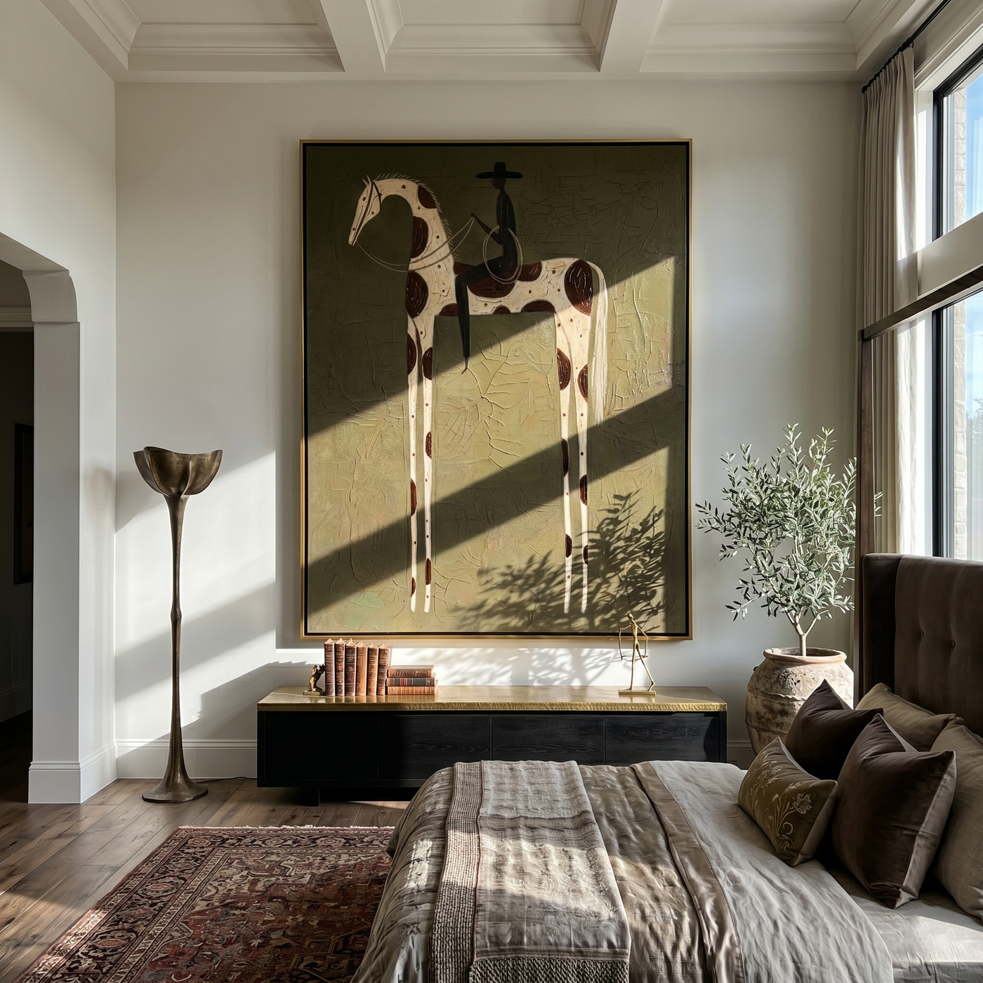 Black Rider on Spots — brown and gold modern figurative vintage americana art, set of 2 hand-painted canvas art – view 2