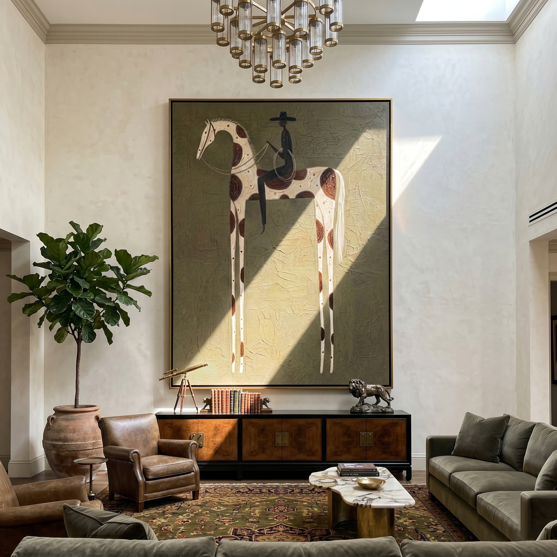 Black Rider on Spots — brown and gold modern figurative vintage americana art, set of 2 hand-painted canvas art – view 5