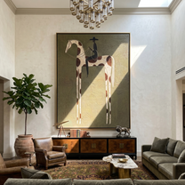 Black Rider on Spots — brown and gold modern figurative vintage americana art, set of 2 hand-painted canvas art – view 5