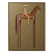 Pink Rider Crosses Taupe — brown and gold modern figurative vintage americana art, set of 2 hand-painted canvas art – view 1