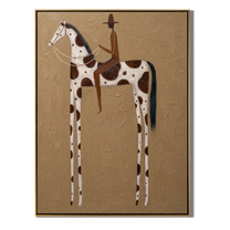 Brown Rider Counts Spots — brown and gold modern figurative vintage americana art, set of 2 hand-painted canvas art – view 1
