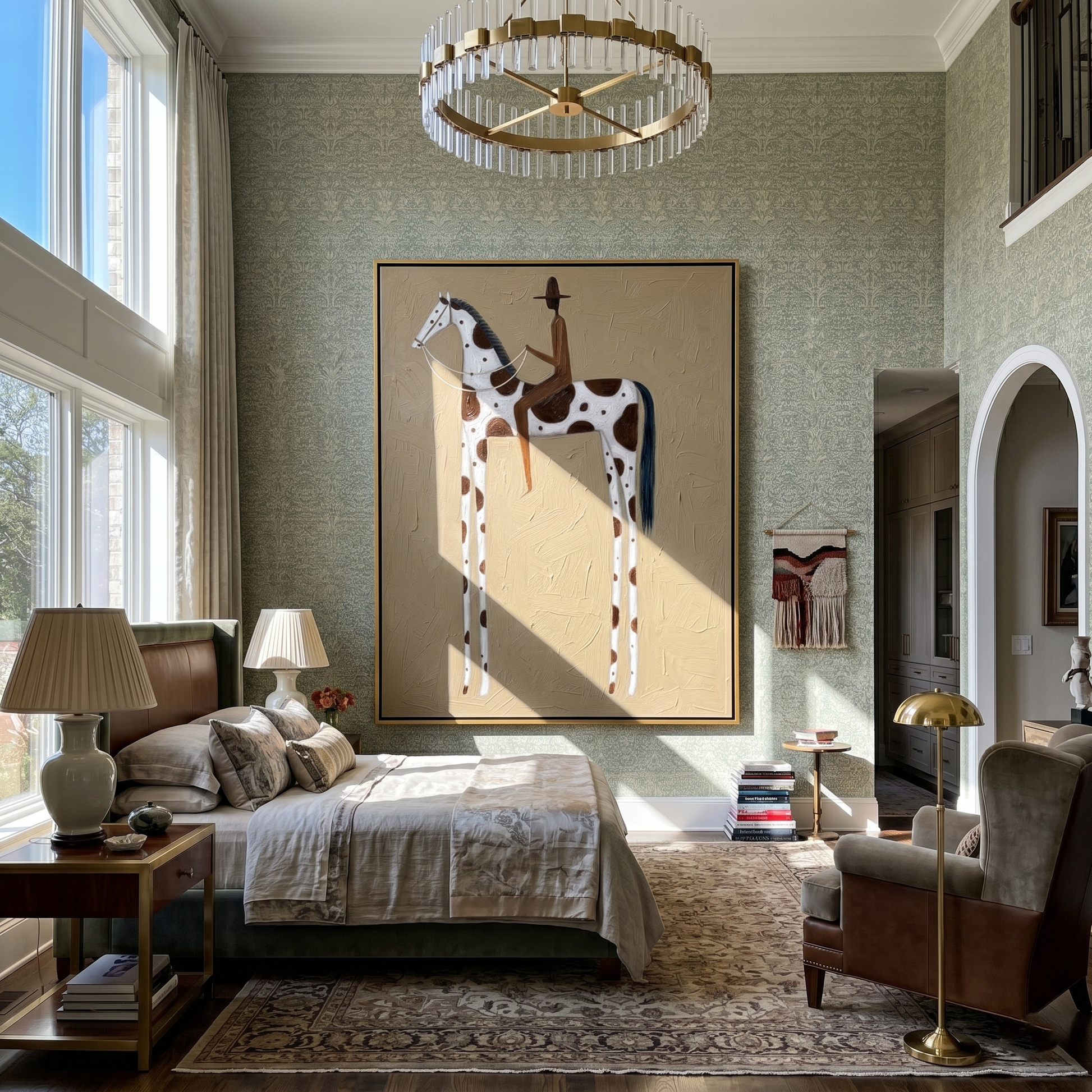 Brown Rider Counts Spots — brown and gold modern figurative vintage americana art, set of 2 hand-painted canvas art – view 5