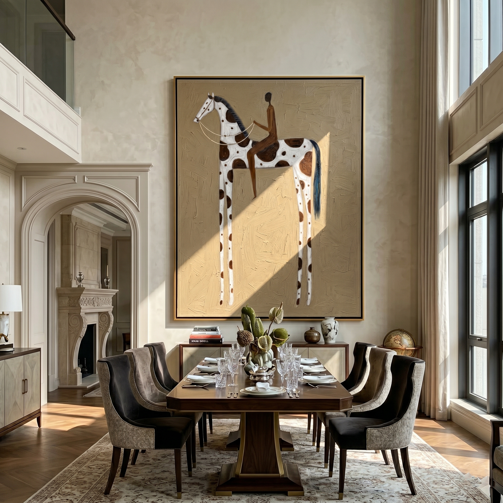 Brown Rider Counts Spots — brown and gold modern figurative vintage americana art, set of 2 hand-painted canvas art – view 6