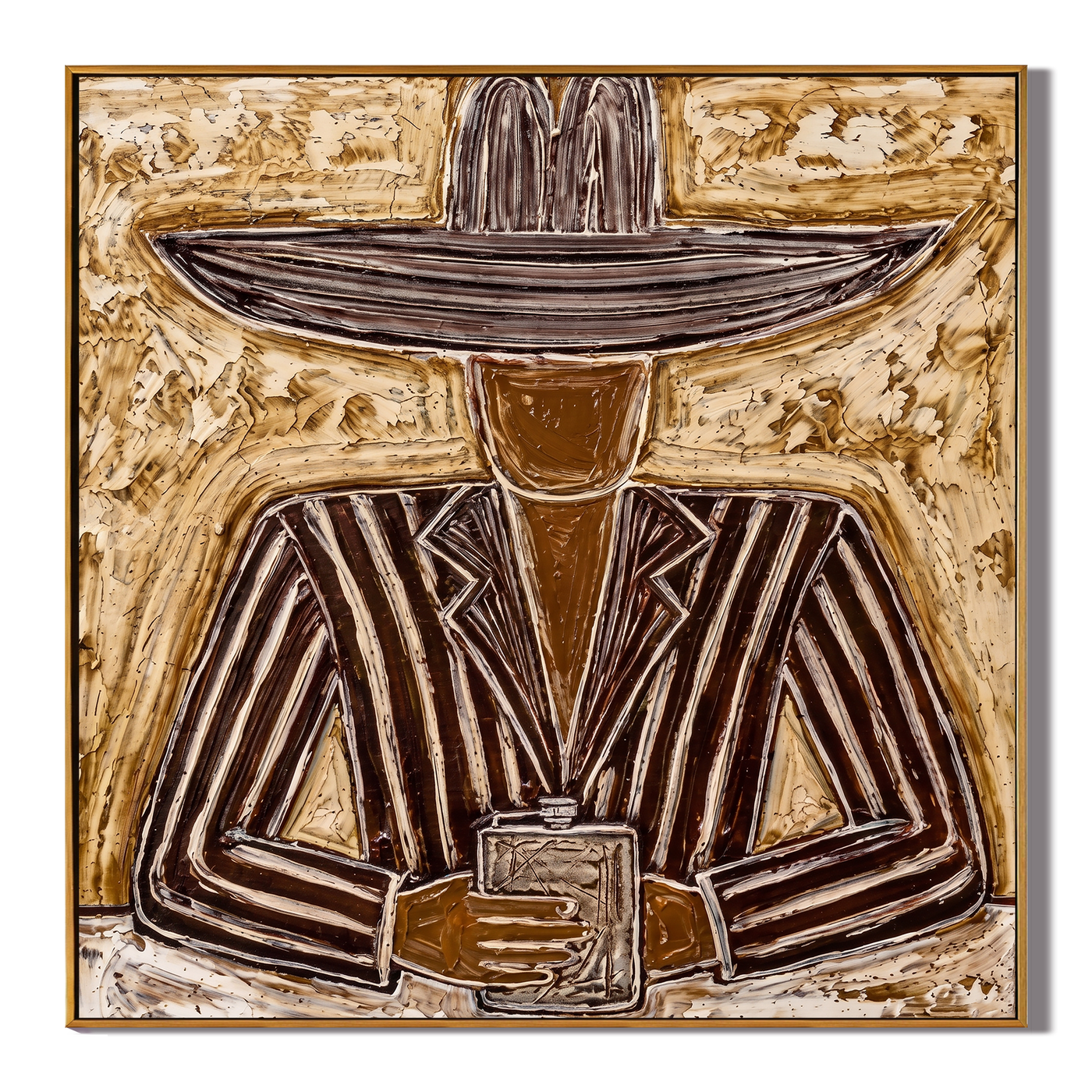 Dark Brim Holds Pages — brown and gold modern figurative vintage americana art, set of 2 hand-painted canvas art – view 1