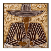 Dark Brim Holds Pages — brown and gold modern figurative vintage americana art, set of 2 hand-painted canvas art – view 1