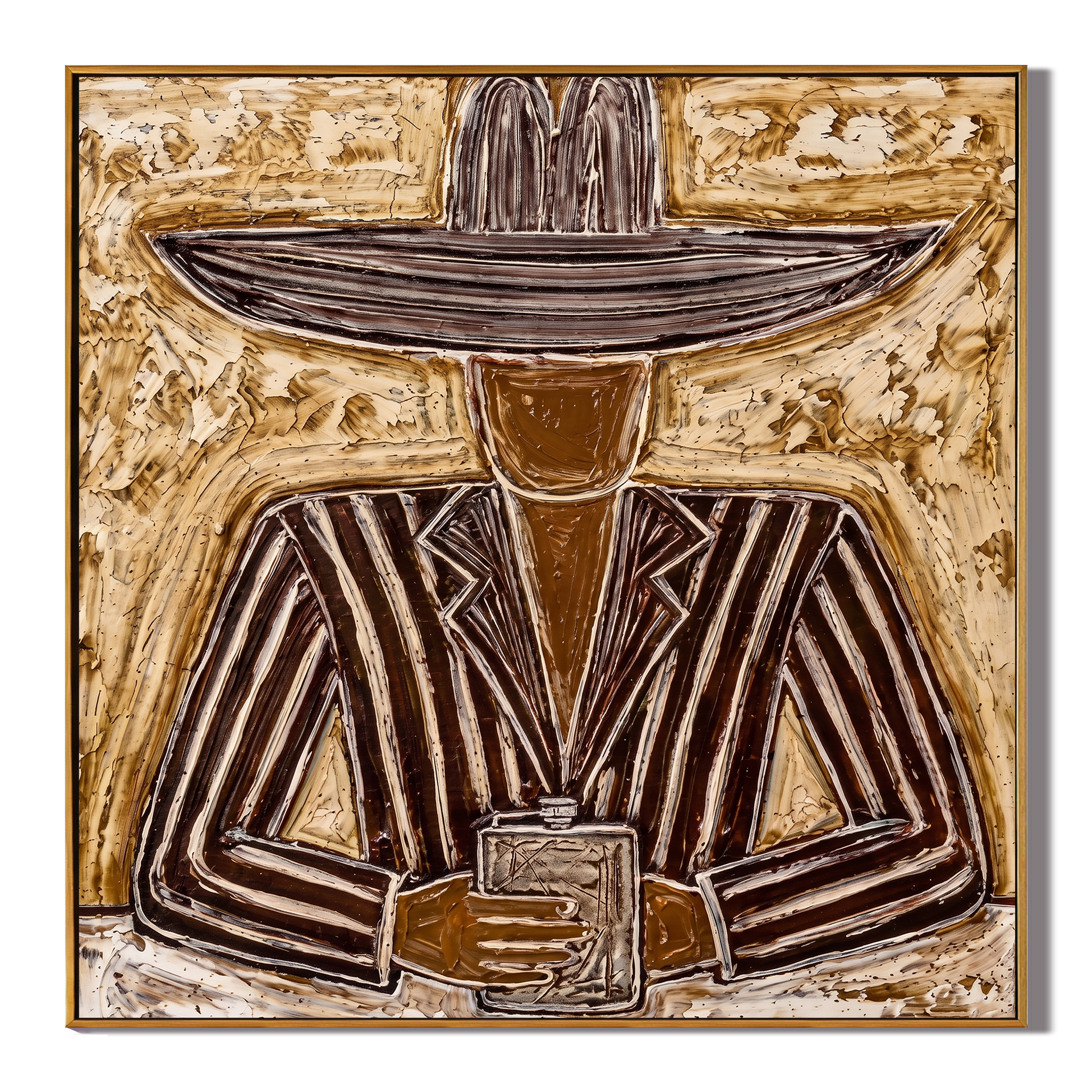 Dark Brim Holds Pages — brown and gold modern figurative vintage americana art, set of 2 hand-painted canvas art – view 1