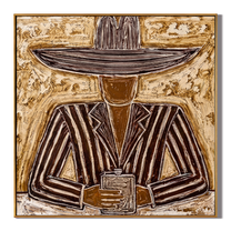Dark Brim Holds Pages — brown and gold modern figurative vintage americana art, set of 2 hand-painted canvas art – view 1