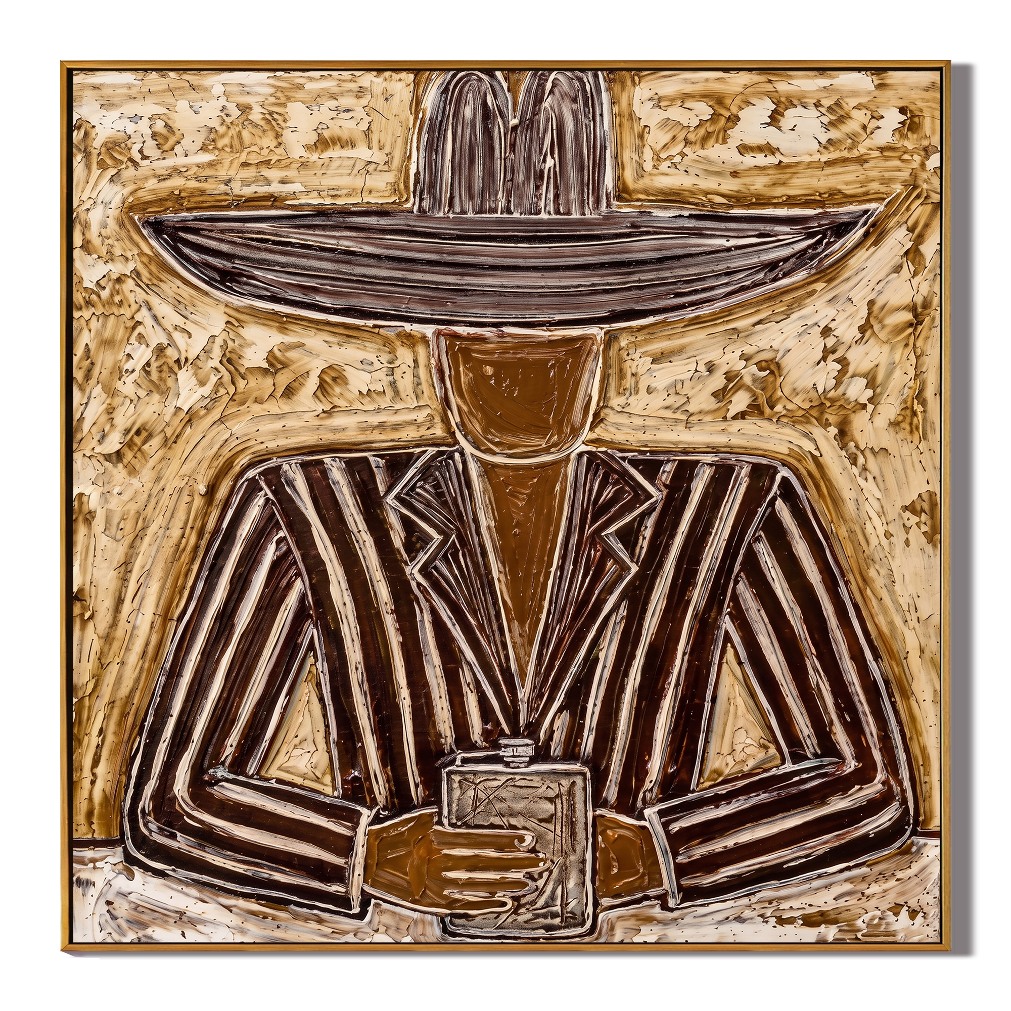 Dark Brim Holds Pages — brown and gold modern figurative vintage americana art, set of 2 hand-painted canvas art – view 1
