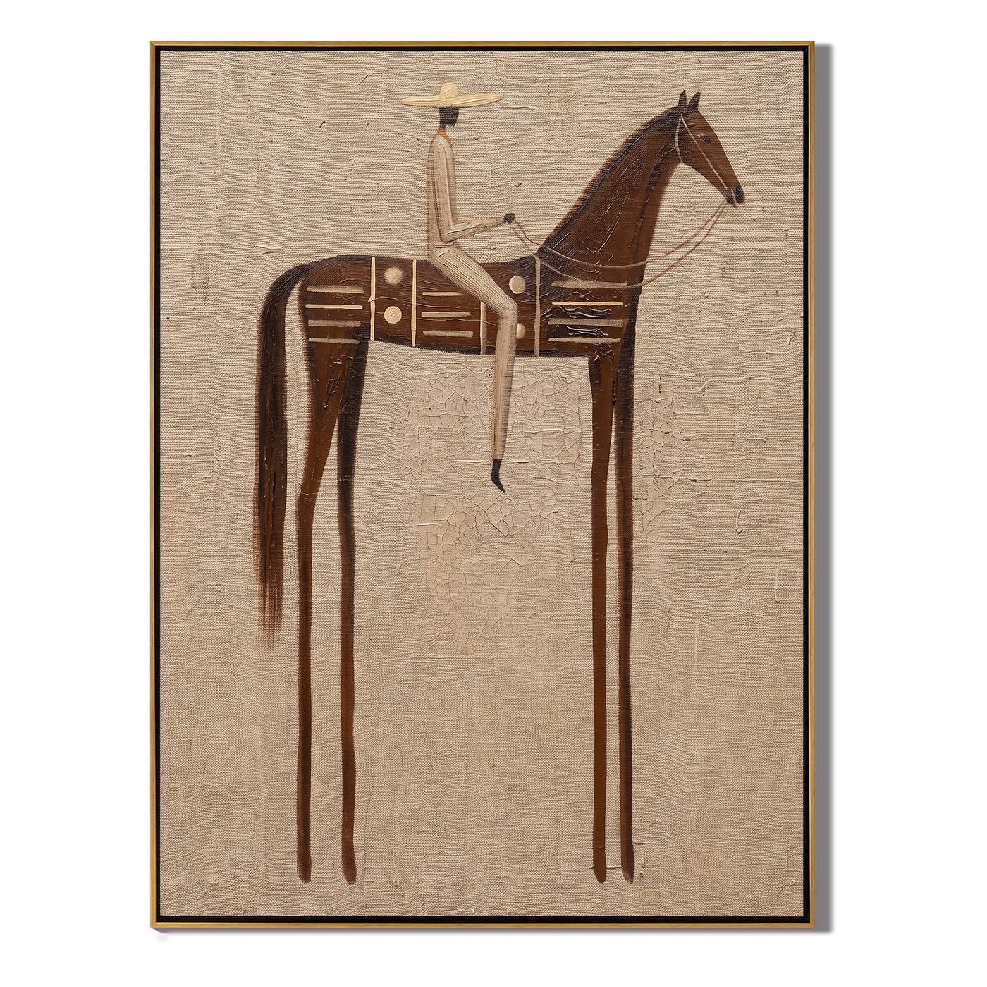White Rider Crosses Brown — brown modern figurative vintage americana art, set of 2 hand-painted canvas art – view 1