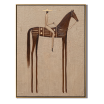 White Rider Crosses Brown — brown modern figurative vintage americana art, set of 2 hand-painted canvas art – view 1