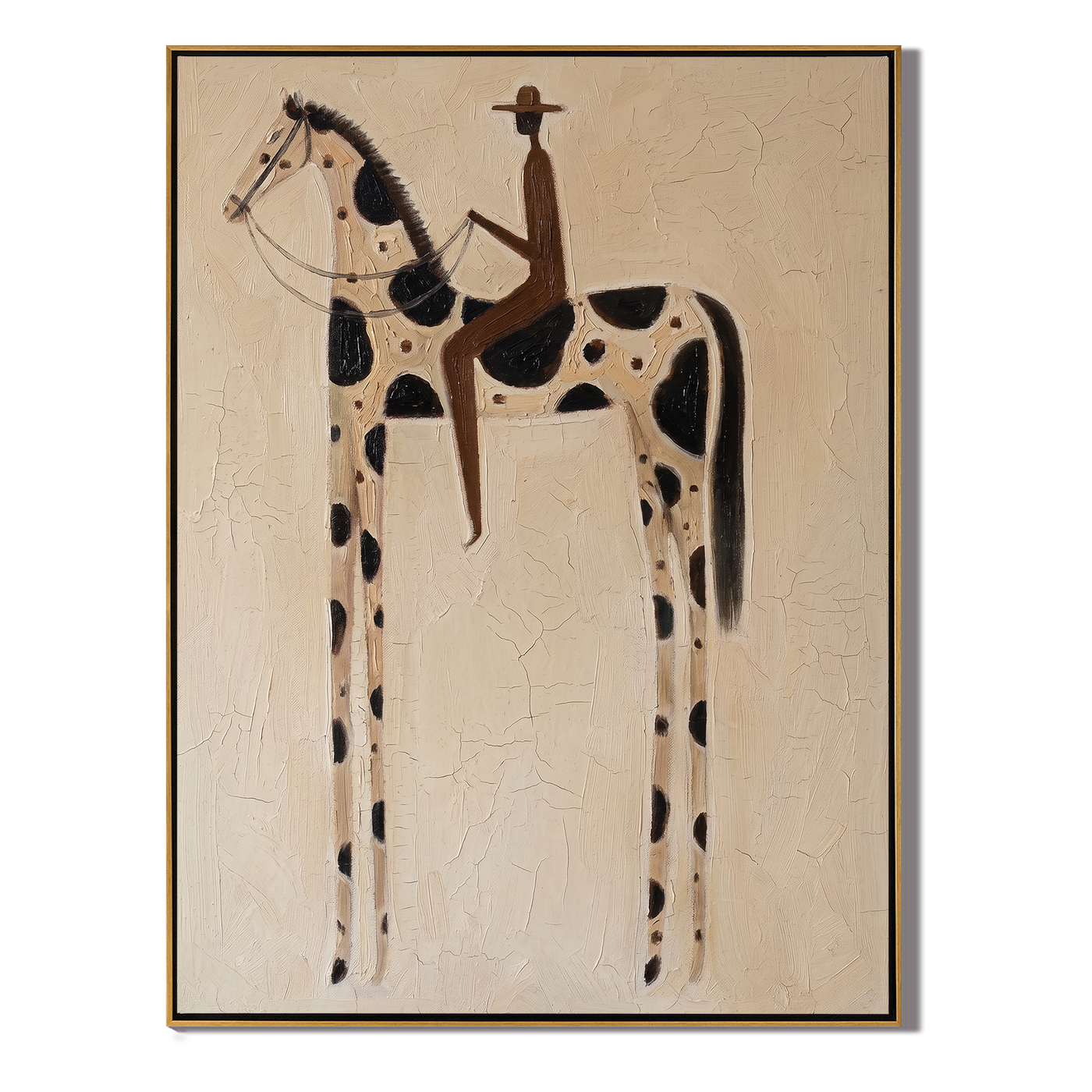 Black Spots Carry Night — brown and gray modern figurative vintage americana art, set of 2 hand-painted canvas art – view 1